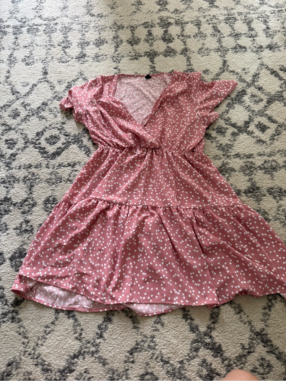 SHEIN Dusty Rose Heart Print Tiered Wrap Dress